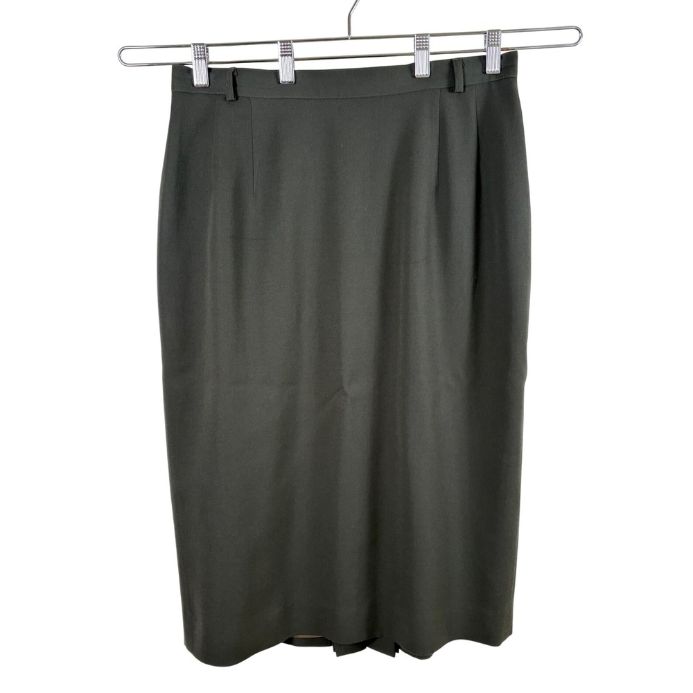 Vtg 90s Austin Reed Pencil Skirt Sz‎ 14 Olive Green Worsted Wool Midi Officecore
